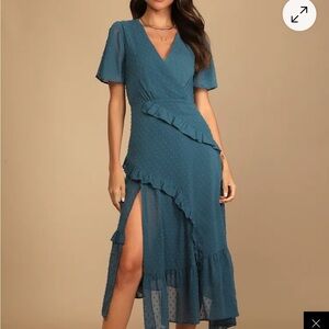 Lulu’s Elegant Teal Wrap Dress
